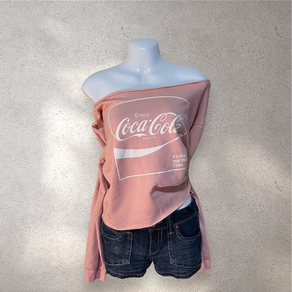 PINK COCA COLA OFF THE SHOULDER SWEATSHIRT - Picture 1 of 2